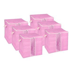 6pcs Clothes Comforters Storage Bag Folding Containers with Zipper Pink